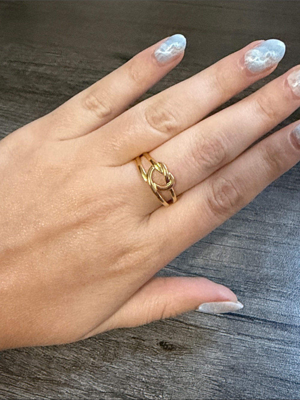 Gold plated stainless steel knot adjustable ring
